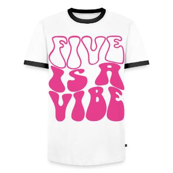 Five Is A Vibe Pink 5 Years Old Girls 5th Birthday - Men's Ringer Shirt - white/black - Front - AI Model Female 172 light (172cm) & AI Model Male 178 dark (178cm)