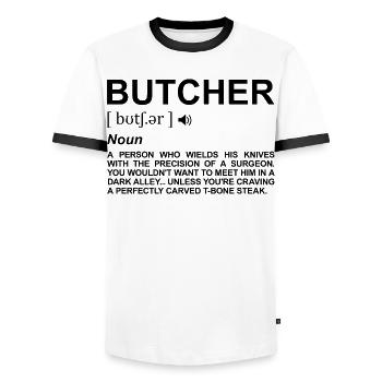 Signification de Butcher - T-shirt contrasté Homme - blanc/noir - Devant - AI Model Female 172 light (172cm) & AI Model Male 178 dark (178cm)