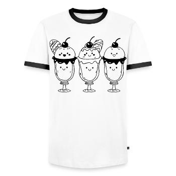 Cartoon Ice Cream Sundae - Men's Ringer Shirt - white/black - Front - AI Model Female 172 light (172cm) & AI Model Male 178 dark (178cm)