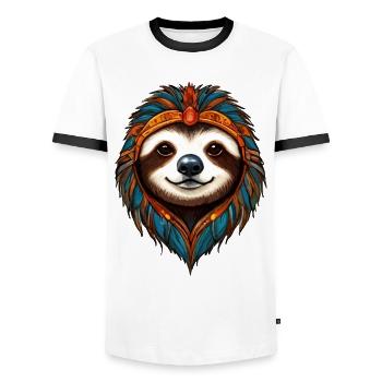 Chief of the Sloths - Men's Ringer Shirt - white/black - Front - AI Model Female 172 light (172cm) & AI Model Male 178 dark (178cm)