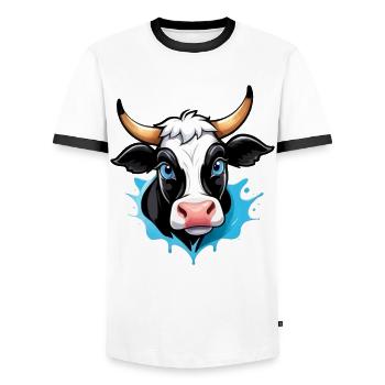 Cow in comic style - Men's Ringer Shirt - white/black - Front - AI Model Female 172 light (172cm) & AI Model Male 178 dark (178cm)