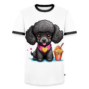Caniche noir avec cœur à l’abreuvoir - T-shirt contrasté Homme - blanc/noir - Devant - AI Model Female 172 light (172cm) & AI Model Male 178 dark (178cm)