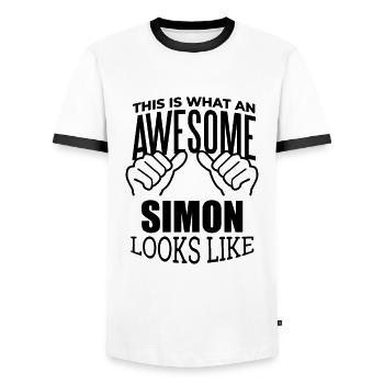 Simon - Männer Kontrast-T-Shirt - Weiß/Schwarz - Vorne - AI Model Female 172 light (172cm) & AI Model Male 178 dark (178cm)