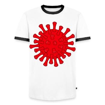 Illustration de la molécule rouge Covid - T-shirt contrasté Homme - blanc/noir - Devant - AI Model Female 172 light (172cm) & AI Model Male 178 dark (178cm)