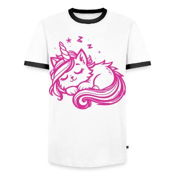 Chat licorne endormi (rose) - T-shirt contrasté Homme - blanc/noir - Devant - AI Model Female 172 light (172cm) & AI Model Male 178 dark (178cm)