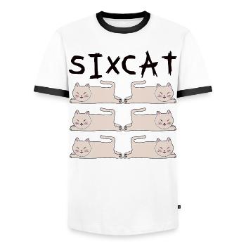 Katzenkuschelreihe Verspielter Schlaf - Männer Kontrast-T-Shirt - Weiß/Schwarz - Vorne - AI Model Female 172 light (172cm) & AI Model Male 178 dark (178cm)