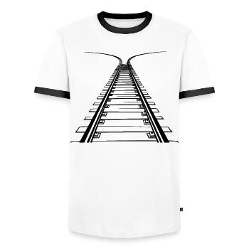 Dessin ferroviaire - T-shirt contrasté Homme - blanc/noir - Devant - AI Model Female 172 light (172cm) & AI Model Male 178 dark (178cm)