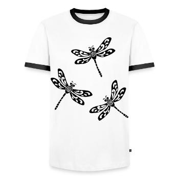 Trio of Black Dragonflies - Men's Ringer Shirt - white/black - Front - AI Model Female 172 light (172cm) & AI Model Male 178 dark (178cm)