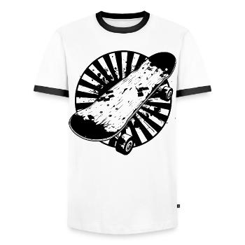 Skateboard Zeichnung - Männer Kontrast-T-Shirt - Weiß/Schwarz - Vorne - AI Model Female 172 light (172cm) & AI Model Male 178 dark (178cm)