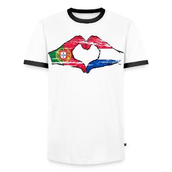 Portugal Hollande Drapeau Mains Coeur Forme Utilisé - T-shirt contrasté Homme - blanc/noir - Devant - AI Model Female 172 light (172cm) & AI Model Male 178 dark (178cm)