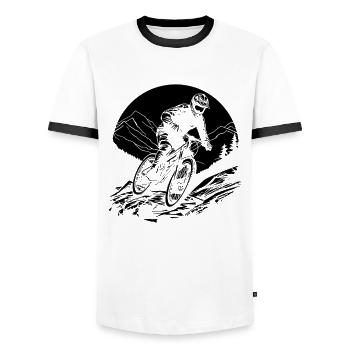 Mountain Biker Graphic - Men's Ringer Shirt - white/black - Front - AI Model Female 172 light (172cm) & AI Model Male 178 dark (178cm)