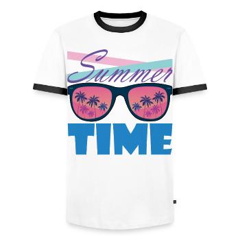 Sommerzeit Palmen-Sonnenbrille - Männer Kontrast-T-Shirt - Weiß/Schwarz - Vorne - AI Model Female 172 light (172cm) & AI Model Male 178 dark (178cm)