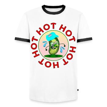Menopause, Hot Pickles Gherkins - Men's Ringer Shirt - white/black - Front - AI Model Female 172 light (172cm) & AI Model Male 178 dark (178cm)
