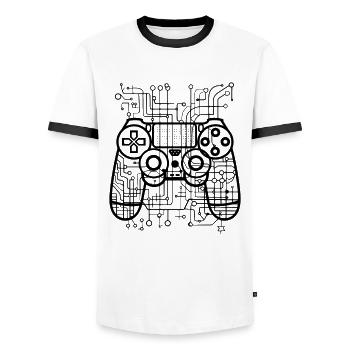 Game Controllers - Men's Ringer Shirt - white/black - Front - AI Model Female 172 light (172cm) & AI Model Male 178 dark (178cm)