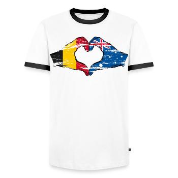 Belgium Australia Flag Heart shape used - Men's Ringer Shirt - white/black - Front - AI Model Female 172 light (172cm) & AI Model Male 178 dark (178cm)