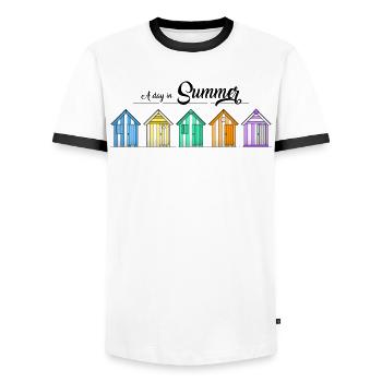 cabines de plage - T-shirt contrasté Homme - blanc/noir - Devant - AI Model Female 172 light (172cm) & AI Model Male 178 dark (178cm)