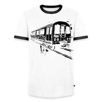 Railway Graphic - Men's Ringer Shirt - white/black - Front - AI Model Female 172 light (172cm) & AI Model Male 178 dark (178cm)