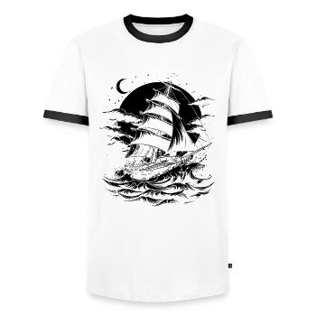 Sailing ship - Men's Ringer Shirt - white/black - Front - AI Model Female 172 light (172cm) & AI Model Male 178 dark (178cm)