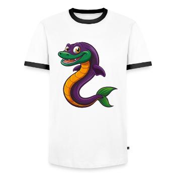 Anguille drôle Kawaii Dessin animé Personnage Clipart - T-shirt contrasté Homme - blanc/noir - Devant - AI Model Female 172 light (172cm) & AI Model Male 178 dark (178cm)