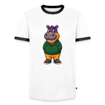 Hippo Funny Kawaii Cartoon Character Clipart - Men's Ringer Shirt - white/black - Front - AI Model Female 172 light (172cm) & AI Model Male 178 dark (178cm)