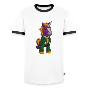 Licorne drôle Kawaii dessin animé Personnage Clipart - T-shirt contrasté Homme - blanc/noir - Devant - AI Model Female 172 light (172cm) & AI Model Male 178 dark (178cm)