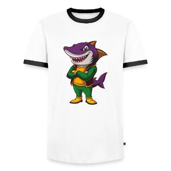 requin drôle kawaii dessin animé personnage clipart - T-shirt contrasté Homme - blanc/noir - Devant - AI Model Female 172 light (172cm) & AI Model Male 178 dark (178cm)
