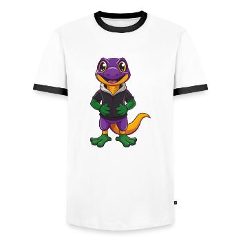 Salamander Lustige Kawaii Cartoon Figur Clipart - Männer Kontrast-T-Shirt - Weiß/Schwarz - Vorne - AI Model Female 172 light (172cm) & AI Model Male 178 dark (178cm)