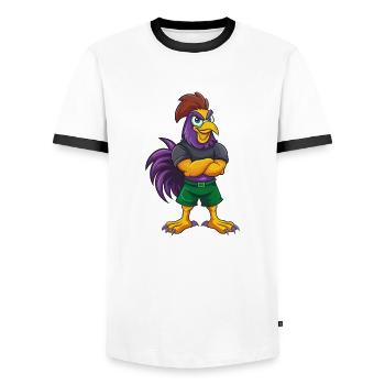 Rooster Funny Kawaii Cartoon Character Clipart - Men's Ringer Shirt - white/black - Front - AI Model Female 172 light (172cm) & AI Model Male 178 dark (178cm)