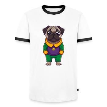 Mops Hund Lustige Kawaii Cartoon Figur Clipart - Männer Kontrast-T-Shirt - Weiß/Schwarz - Vorne - AI Model Female 172 light (172cm) & AI Model Male 178 dark (178cm)