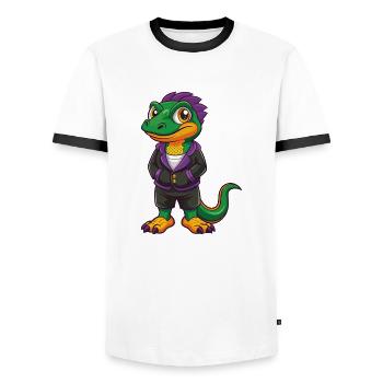 Eidechse Lustige Kawaii Cartoon Figur Clipart - Männer Kontrast-T-Shirt - Weiß/Schwarz - Vorne - AI Model Female 172 light (172cm) & AI Model Male 178 dark (178cm)