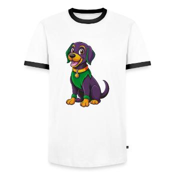 Labrador Retriever Dog Kawaii Cartoon Character - Men's Ringer Shirt - white/black - Front - AI Model Female 172 light (172cm) & AI Model Male 178 dark (178cm)