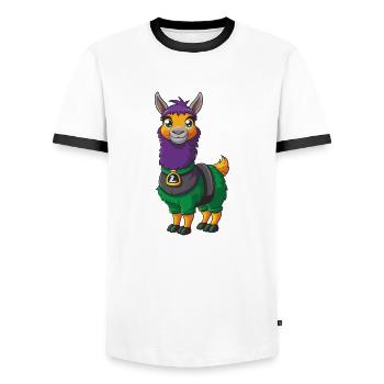 Llama Funny Kawaii Cartoon Character Clipart - Men's Ringer Shirt - white/black - Front - AI Model Female 172 light (172cm) & AI Model Male 178 dark (178cm)