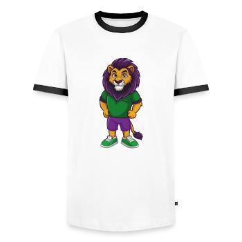 Lion Funny Kawaii Cartoon Character Clipart - Men's Ringer Shirt - white/black - Front - AI Model Female 172 light (172cm) & AI Model Male 178 dark (178cm)