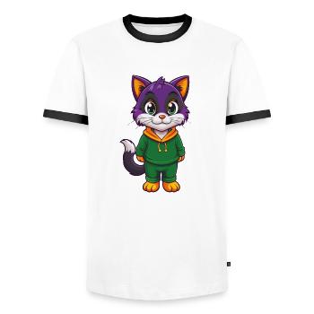 Kitten Funny Kawaii Cartoon Character Clipart - Men's Ringer Shirt - white/black - Front - AI Model Female 172 light (172cm) & AI Model Male 178 dark (178cm)