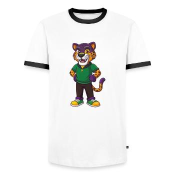 Jaguar Lustige Kawaii Cartoon Figur Clipart - Männer Kontrast-T-Shirt - Weiß/Schwarz - Vorne - AI Model Female 172 light (172cm) & AI Model Male 178 dark (178cm)