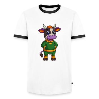 vache drôle kawaii personnage de dessin animé clipart - T-shirt contrasté Homme - blanc/noir - Devant - AI Model Female 172 light (172cm) & AI Model Male 178 dark (178cm)
