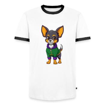 Chihuahua Dog Funny Kawaii Cartoon Character - Men's Ringer Shirt - white/black - Front - AI Model Female 172 light (172cm) & AI Model Male 178 dark (178cm)