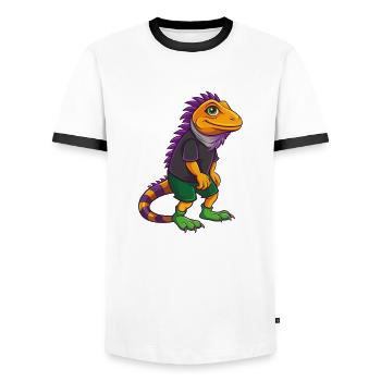 Iguana Funny Kawaii Cartoon Character Clipart - Men's Ringer Shirt - white/black - Front - AI Model Female 172 light (172cm) & AI Model Male 178 dark (178cm)
