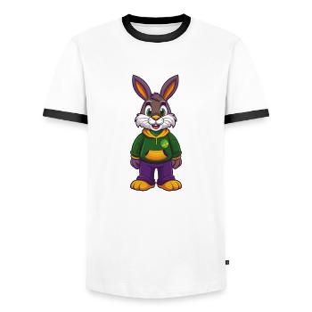 Lapin Drôle Kawaii Dessin Animé Personnage Clipart - T-shirt contrasté Homme - blanc/noir - Devant - AI Model Female 172 light (172cm) & AI Model Male 178 dark (178cm)