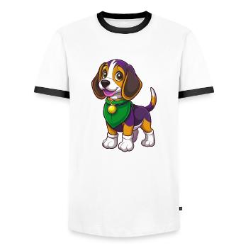 Beagle Chien Drôle Kawaii Dessin animé Personnage Clipart - T-shirt contrasté Homme - blanc/noir - Devant - AI Model Female 172 light (172cm) & AI Model Male 178 dark (178cm)