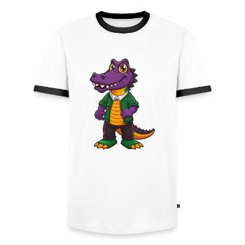 Alligator Lustige Kawaii Cartoon Figur Clipart - Männer Kontrast-T-Shirt - Weiß/Schwarz - Vorne - AI Model Female 172 light (172cm) & AI Model Male 178 dark (178cm)