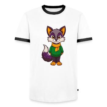 Arctic Fox Funny Kawaii Cartoon Character Clipart - Men's Ringer Shirt - white/black - Front - AI Model Female 172 light (172cm) & AI Model Male 178 dark (178cm)