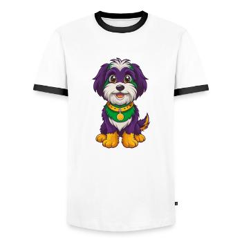 Havanese Dog Funny Kawaii Cartoon Character - Men's Ringer Shirt - white/black - Front - AI Model Female 172 light (172cm) & AI Model Male 178 dark (178cm)