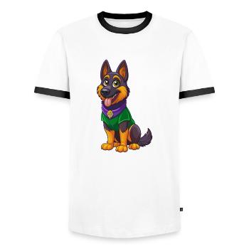 German Shepherd Dog Kawaii Cartoon Character - Men's Ringer Shirt - white/black - Front - AI Model Female 172 light (172cm) & AI Model Male 178 dark (178cm)