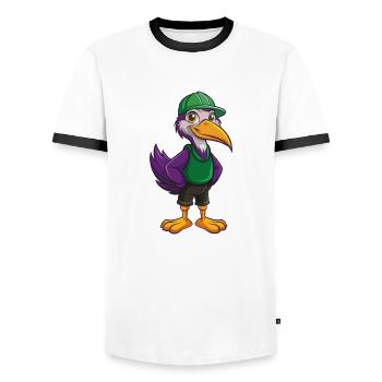 grue drôle kawaii dessin animé personnage clipart - T-shirt contrasté Homme - blanc/noir - Devant - AI Model Female 172 light (172cm) & AI Model Male 178 dark (178cm)