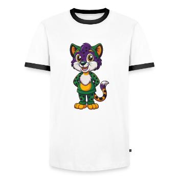 Cheetah Funny Kawaii Cartoon Character Clipart - Men's Ringer Shirt - white/black - Front - AI Model Female 172 light (172cm) & AI Model Male 178 dark (178cm)