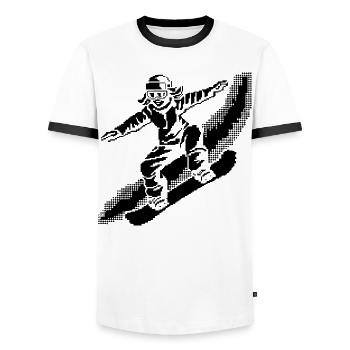 Snowboarder Pixel Art - T-shirt contrasté Homme - blanc/noir - Devant - AI Model Female 172 light (172cm) & AI Model Male 178 dark (178cm)