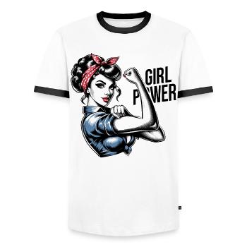 Girl Power Force Femme Rockabilly Cadeau - T-shirt contrasté Homme - blanc/noir - Devant - AI Model Female 172 light (172cm) & AI Model Male 178 dark (178cm)