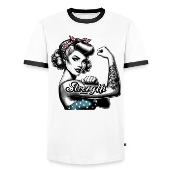 Strength Strong Woman Rockabilly Gift - Men's Ringer Shirt - white/black - Front - AI Model Female 172 light (172cm) & AI Model Male 178 dark (178cm)