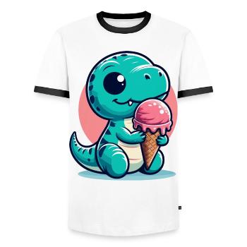 Cute T-Rex with Ice Dinosaur Gift - Men's Ringer Shirt - white/black - Front - AI Model Female 172 light (172cm) & AI Model Male 178 dark (178cm)